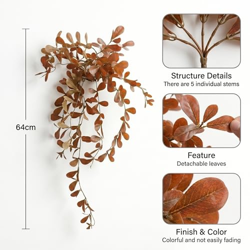 Image of Dekorly 2 Pack Artificial Plants Artificial Hanging Plants Faux Eucalyptus Leaf Greenery Fake Hanging Eucalyptus Plant (Green) (2, Orange)