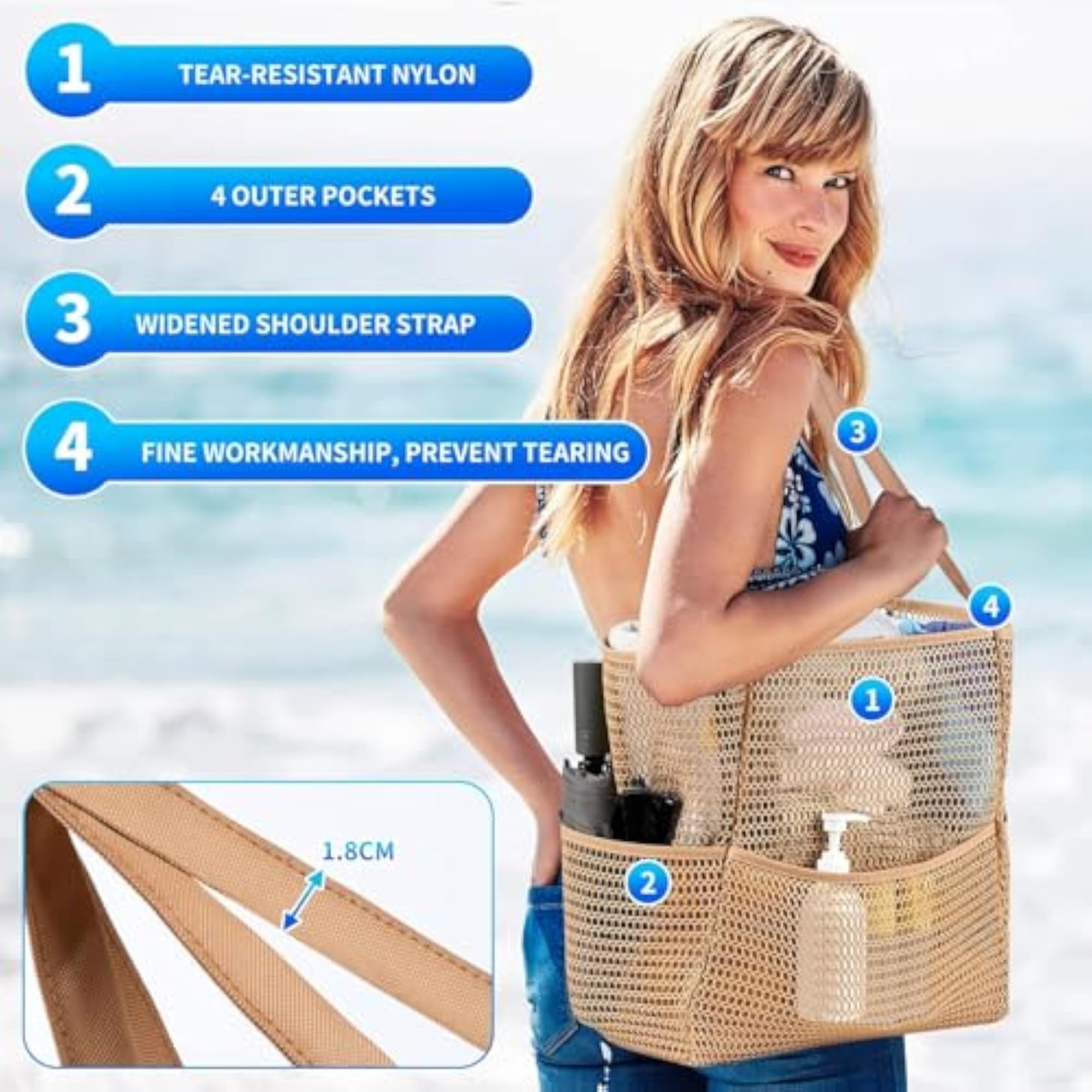 Mesh Beach Bag with Zip Inner Bag