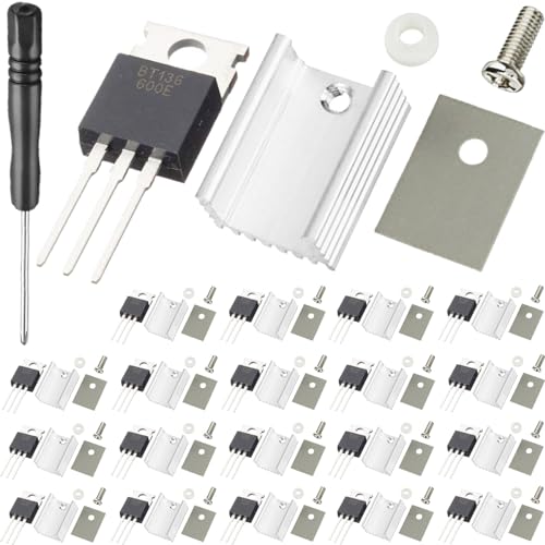 Image of DAOKAI BT136-600E Triac Thyristor Gate Trigger Through Hole 4A 600V TO-220AB-Replaces BT136 BT136-600 BT136-600D with Aluminum Heatsink Screwdriver Mounting Kits,for DIY(20 pcs)