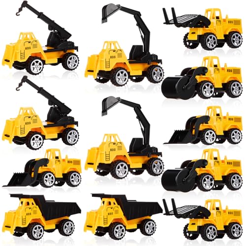 12 Pcs Construction Party Favors Engineering Trucks Small Digger Truck Toys Christmas Gifts Pull Back Vehicles Mini Excavator Toy Car Set for Kids Birthday Boys Girls Stocking Stuffers (Excavator Set)