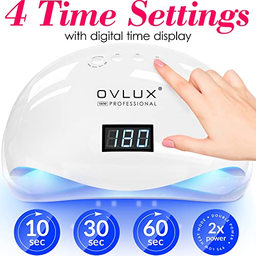 OVLUX 180W UV LED Nail Lamp – Professional Gel Nail Dryer with 57 LEDs, Auto Sensor & LCD Display, Fast Nail Polish Dryer for Gel Polish, UV Light for Gel Nails, All Gel Types, Adapter Included