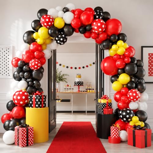 Black Yellow Red Balloon Garland Arch Kit,BTZO Balloons Arch With Red Black Dots Balloons for Birthday Party Baby Shower Decorations — view 4