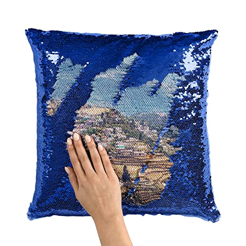 Coussin Sequin Bleu Badrinath : Décoration Salon Voyage Inde - 3