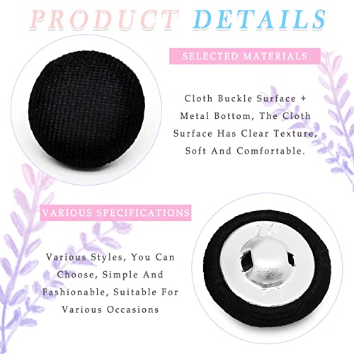 15Mm(5/8'')Satin Twill Fabric Covered Button With Metal Shank Back,Special Buttons For Suits And Uniforms Trench Coats(Black,40Pcs) #TOP2