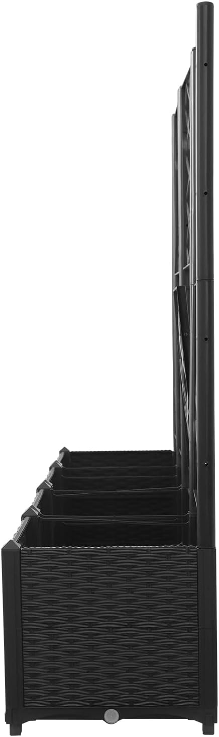 4 Pack Raised Garden Bed with Trellis, 63" W x 56" Tall Plastic Planter Box for Climbing Plants, Outdoor Vertical Garden with Privacy Screen for Patio, Balcony, Backyard (Dark Black)