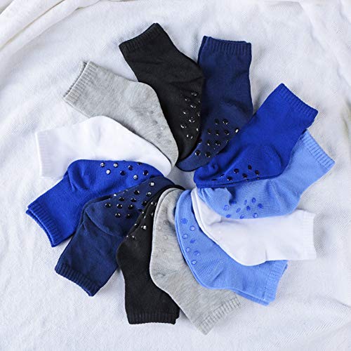 Image of 12 Pairs Non Slip Toddler Socks Crew Socks with Grips for Baby Boys Girls