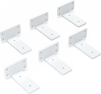 Heavy Duty Shelf Brackets 4 inch (1/5") Thick, 6 Pack Floating Hidden Shelf Brackets, Rustic Industrial Shelf Brackets with Modern Iron Finish(White)