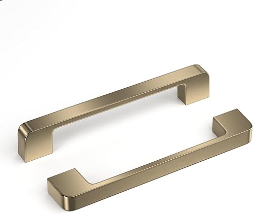 Rergy Tiradores de cocina para gabinetes, paquete de 10 unidades color dorado champán con agujero central de 6-14 pulgadas, accesorios cuadrados