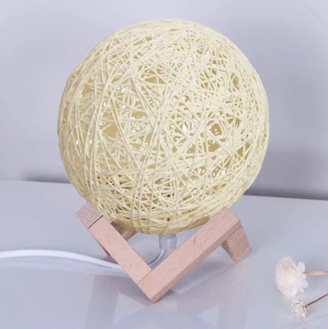 Image of Quace 15CM 6 Led Rattan Ball Moon Lamp,Elegant Design for Beautiful Indoor Lighting in Bedrooms and Kids' Rooms,Living Room Decor(Warm White 15cm)