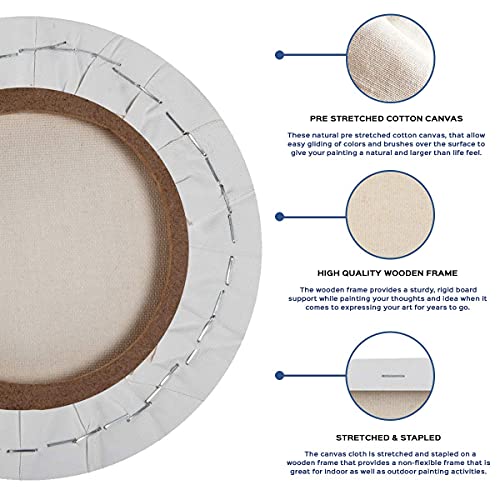 Image of Homestrap 8 Oz Primed Cotton Pre Stretched 4 Inch Round Canvas with Wooden Frame - Pack of 3