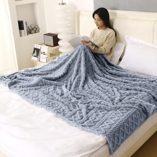 Image of HOKIPO Fleece AC Blanket Double Bed Queen, 200X230 Cm / 6.5X7.5 Feet, Powder Blue (AR-5743-BLU)