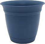 The HC Companies Eclipse Planter rond avec Saucer - Extérieur & Pot intérieur avec trous de drainage - Pots en plastique résistant aux UV pour plantes, Fleurs & Herbes (16" Bleu d'ardoise, paquet de 1)
