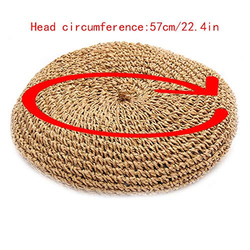 Meyaus Women Summer Straw Woven Sunhat Classic French Style Beret Artist Painter Sun Hat Cap Khaki #TOP5