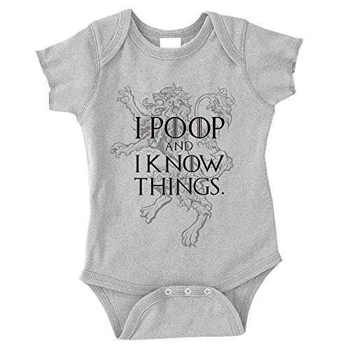 Game of Thrones Baby Bodysuit Onesie I Poop and I Know Things (6M) Heather Grey