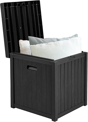 SUNCROWN Caja de almacenamiento cuadrada de 51 galones de resina para exteriores, con asas, para patio, jardín, patio, color negro