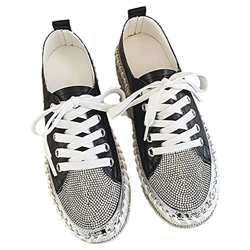 rismart ‌Women's Rhinestone Platform Sneakers Glitter Lace Up Fashion Athletic Shoes‌3