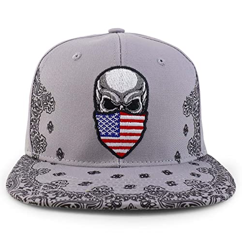 Image of Trendy Apparel Shop Skull Bandana Embroidered Paisley Print Flatbill Cap