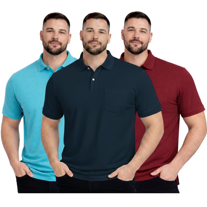 sman Plus Size Polo T-Shirt Pack of 3 for Men & Boys | Half Sleeve Collar Tee with Pocket | Premium Spun Matty Fabric | Casual & Office Wear | Sizes 2XL to 6XL | FX_PO3_MCR_NVY_MRN_PS-picture-19