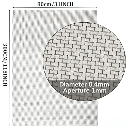 Image of KISKIS 304 Stainless Steel Woven Wire Mesh, Wire Mesh Window Screen Mesh, Prevent Mouse Mice Snakes Hornets Rodents Entering,Easy to Cut and Install (80x300CM31X118INCH) | Heat-Resisting, No Rust Sturdy, Filters Prevent Mouse Mice Snakes Hornets Rodents Window DIY Projects, 80x300CM31X118INCH