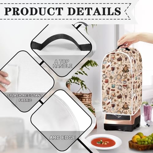 Image of Coffee Design Blender Dust Cover, Anti Fingerprint Polyester Stand Mixer or Coffee Maker Appliance Protector, Machine Washable Blender Cover for Kitchen Appliance
