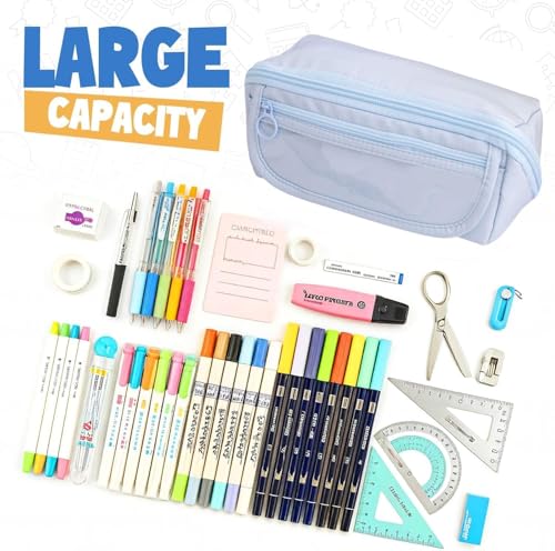 Image of Kawaii Cute Aesthetic Pencil Case for Girls & Boys | 3 Layer 6 Compartment Large Capacity Pencil Pouch with Zipper | Cartoon Stationery Organizer Bag for Students & Kids