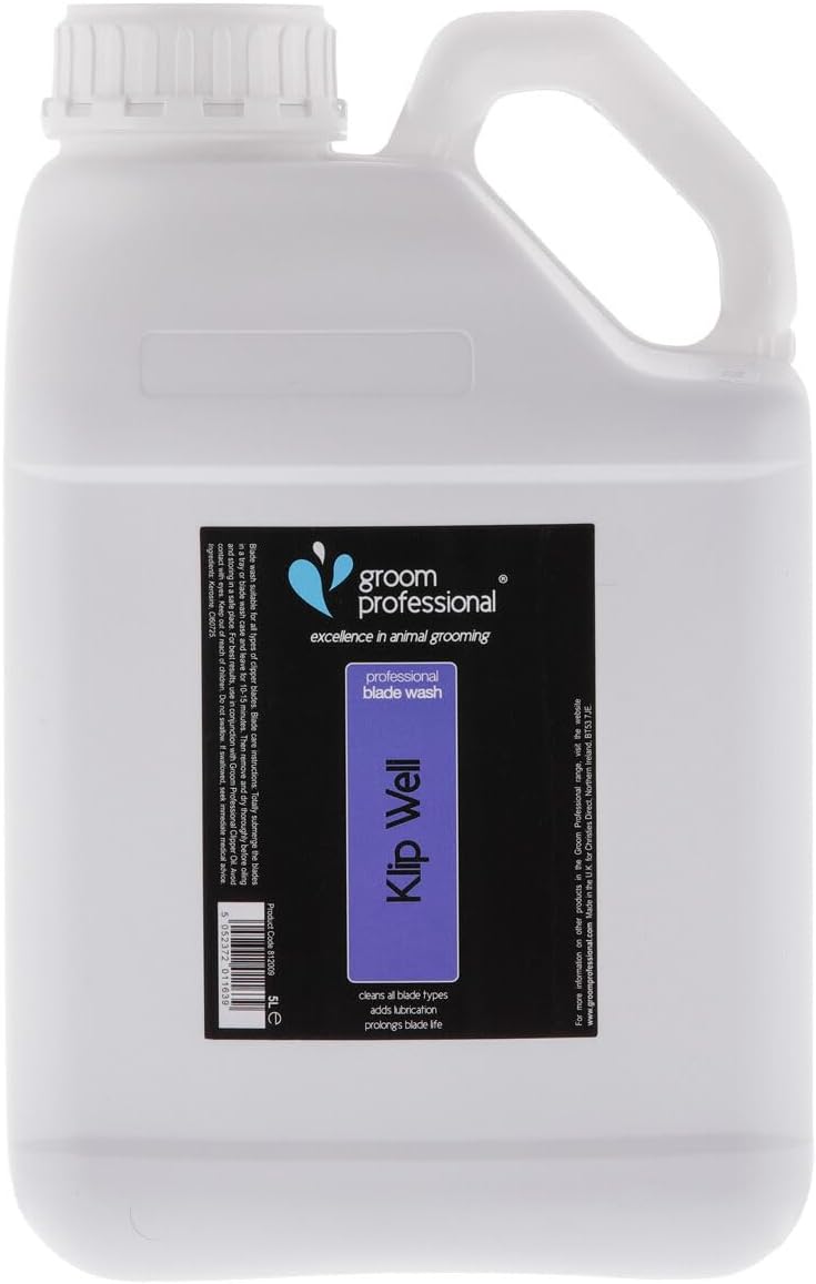 GROOM PROFESSIONAL Klip Well Blade Wash - Blade Wash to Cleans and Lubricate Blades - Helps to Remove Hair, Dirt, and Debris - Eliminates Germs - For Longer Lasting Clipper Blades, 5L