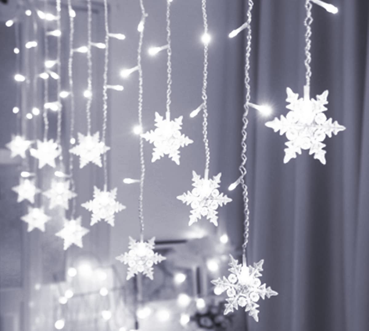 AALIN LED Curtain Lights, 3.5M 16 Pcs Butterfly Curtain Fairy Lights USB Powered 8 Modes Butterfly Strings Light for Wedding Bedroom Party Window (White Snowflakes)