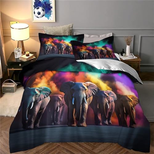 Housse de couette procession d'éléphants 3D grand lit de couple