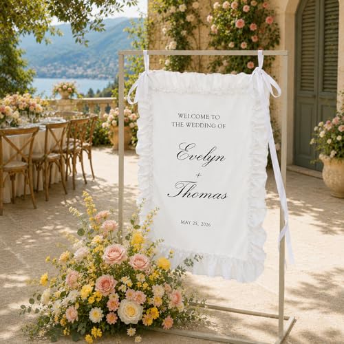 Image of Personalized Wedding Welcome Sign with Ruffled Edges, Custom Welcome Sign