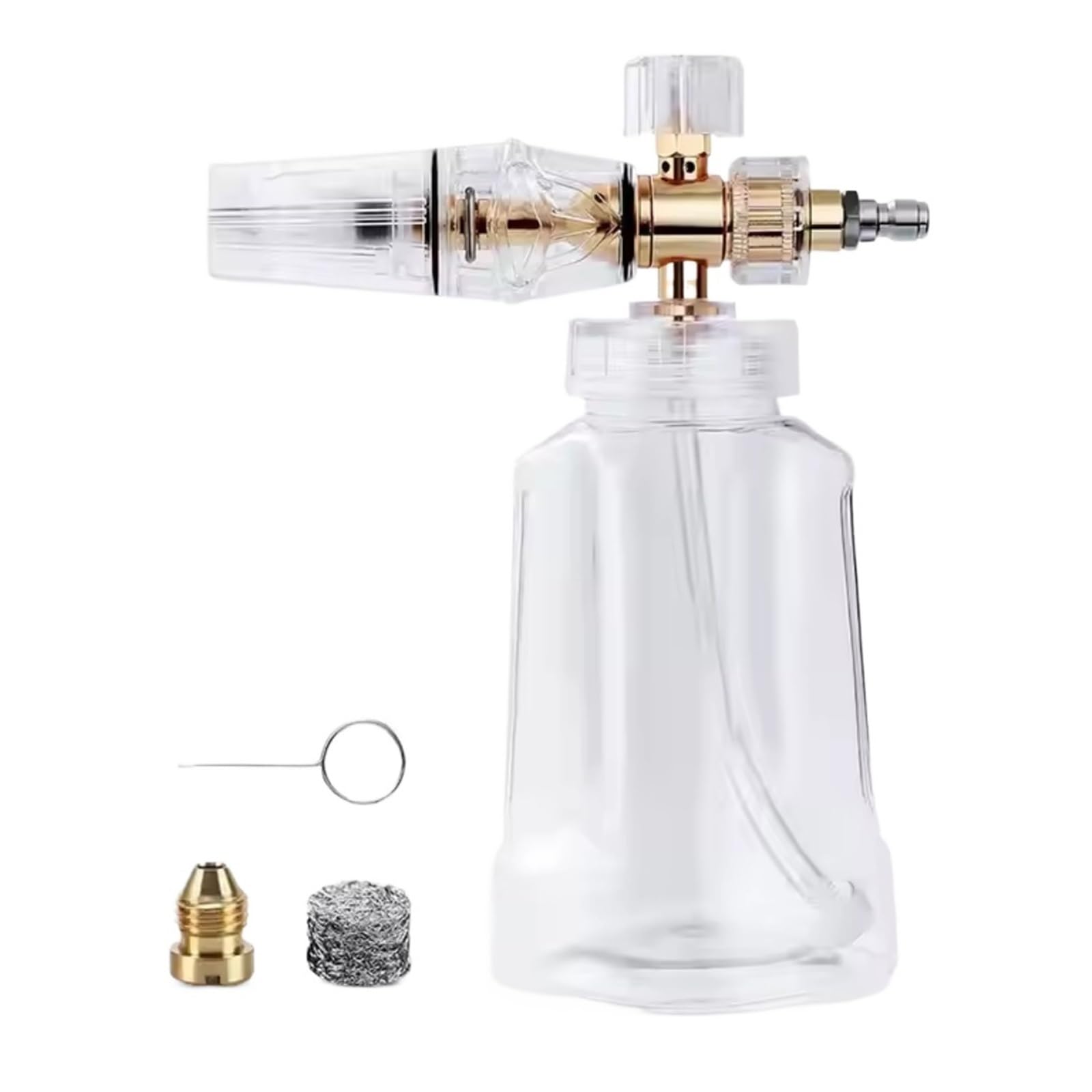 Espumador 1L Claro, Espuma Densa, Boquilla 1/4 Ajustable, Abanico Amplio | Capacidad 1L, botella clara, lavado coche, boquilla ajustable, acople rápido, espuma espesa