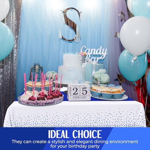Image of Breling 24 Pack Royal Blue Disposable Plastic Tablecloths and Satin Table Runner Set, 54 x 108 Inch Tablecloth, 12 x 108 Inch Table Runners for Wedding Graduation Birthday Baby Shower