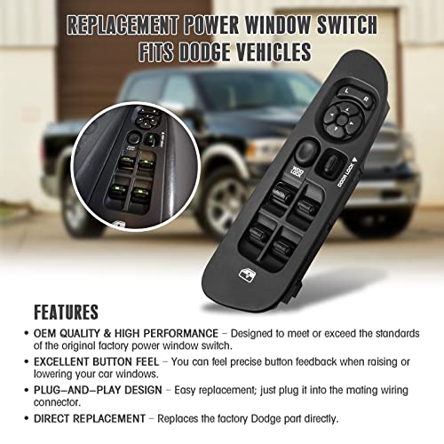 Master Power Window Switch And Bezel 56049805Ab For 2002-2009 Dodge Ram 1500 2500 3500, 2001-2004 Dodge Dakota, 2001-2003 Dodge Durango,2005-2009 Dodge Sprinter 2500 3500 #TOP1