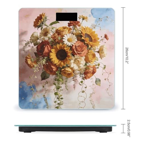 Báscula digital de baño Boho Floral con pantalla LCD grande miniatura 2