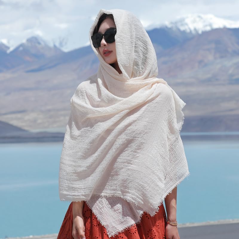 Women Lightweight-Summer-Scarf - Vintage Soft Linen Crinkle-shawl Solid Long Scarf Sun Protection Beach Wrap3