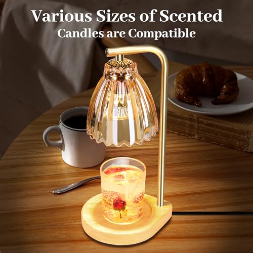Image of Electric Candle Warmer with Timer,Candle Light Warmer with 2 /4 /8H Timer, Electric Candle Lamp with 2 Bulbs,Dimmable Wax Melting Lamp for Home Decor jar Candles House Warming Gifts New Home Bedroom