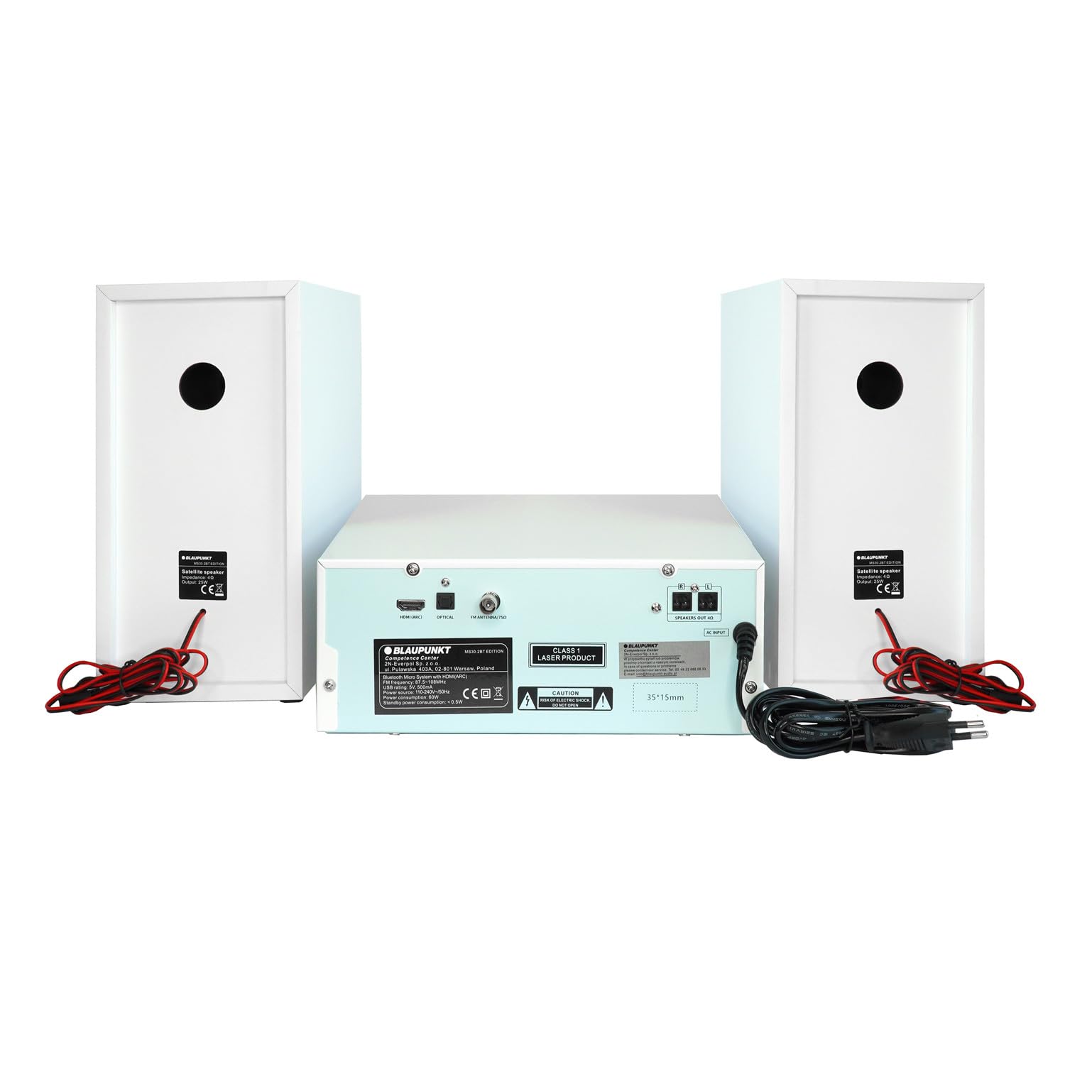 Blaupunkt MS30.02BT micro impianto stereo Bluetooth HDMI ARC | Ottico USB AUX Radio FM CD 150 W RMS Sveglia telecomando altoparlante basso Reflex (bianco)