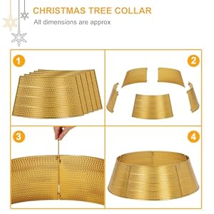 Metal Christmas Tree Collar, 28’’ D Christmas Decorative Base Cover for Christmas Tree, Tree Skirt, Tree Ring - Golden Metal Christmas Tree Collar 28 D Christmas Decorative Base Cover for Christmas Tree Tree Skirt Tree Ring Golden