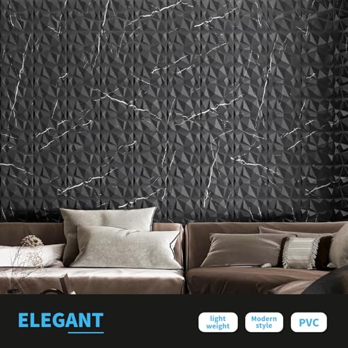 Image of Art3d A10315BM 3D Diamond Design Paneling for Interior Decor, Living Room, TV Wall Background, Bedroom, Gaming Setup, 11.8 inch x 11.8 inch, Black Marble, 33 Pack