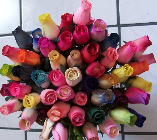 Quadow 2 Dozen (24) Wooden Roses Colorful Arrangement In Sleeve #TOP1