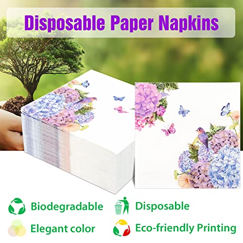 150 Hydrangea Cocktail Beverage Napkins 3 Ply Disposable Paper Decorative Flower Dessert Drink Appetizer Napkins For Spring Summer Floral Luncheon Wedding Tea Party Birthday Bridal Baby Shower Dinner #TOP5