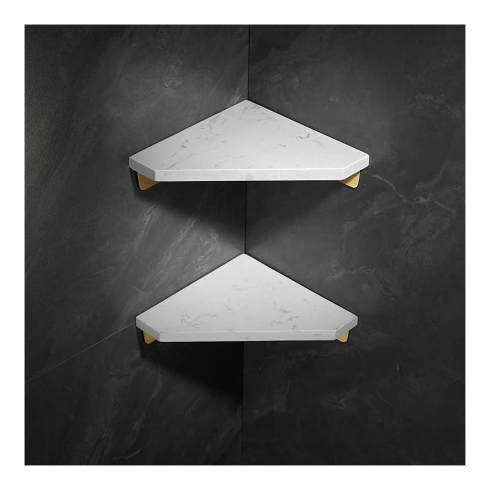 BAHELS Corner Shower Caddy White Marble Aluminum Corner Shelf Bathroom Rack Brass Stone Holder Washroom Corner Shelf Luxury