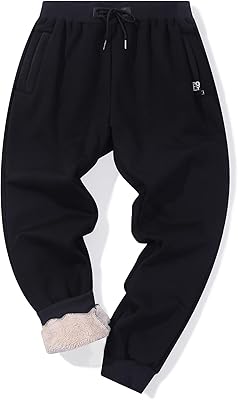 PEHMEA Mens Winter Fleece Pants Warm Thickened Sherpa Lined Joggers Sweatpants(11 Black (Close-Bottom)-XL)