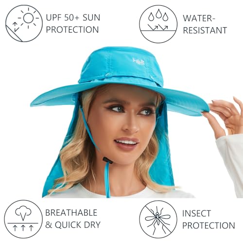 Image of BASSDASH UPF 50+ Mosquito Sun Hat with Hidden Head Net and Neck Flap for Men Women Outdoor Fishing Hiking Camping