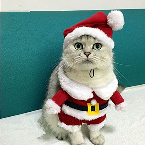 Ohohe2525 Christmas Cat Clothes Pet Dog Cat Costume Santa Claus Costume Winter Christmas Pet Coat Apparel Cotton Clothes for Cat Dog (XS)