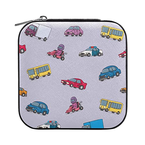 Quteprint Joyero organizador de viaje, con patrón de autobús para cajuela de coche, pequeño, portátil, para anillos, aretes, collares, pulseras, de piel sintética, mini cajas de almacenamiento de