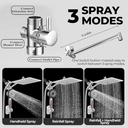 Image of Filtered Shower Head,8 Inch Rain Shower Head with Handheld Spray Combo, Adjustable High Pressure Rainfall Shower Head, Dual Showerhead Set with Extension Arm and 60 Inch Long Shower Hose(Silver)