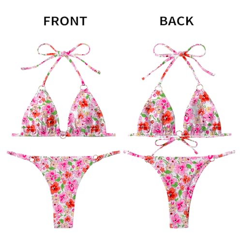 Image of MIKETAI Sexy Bikinis for Women 2 Piece Bikini Spaghetti Strap Swimsuits Solid Color Bathing Swimwear Triangle Bathing Suit