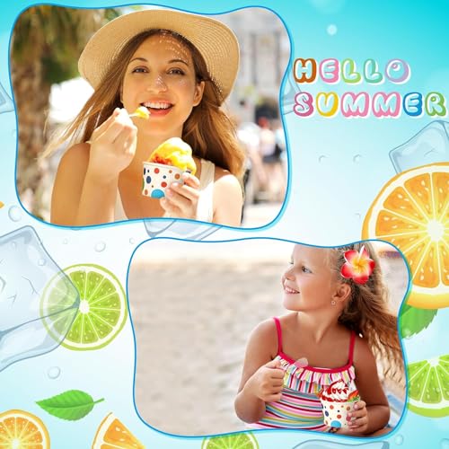 Image of Boao 100 Set 5 oz Ice Cream Cups with Spoons Disposable Paper Sundae Dessert Bowls Summer Party Supplies (Dot Style)