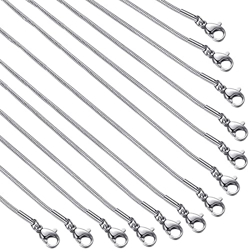 TOSCALINA 12 Pack Necklace Chains 18 Inches Stainless Steel Snake Chain Necklace with Lobster Clasps for DIY Jewelry Making 1.2 mm