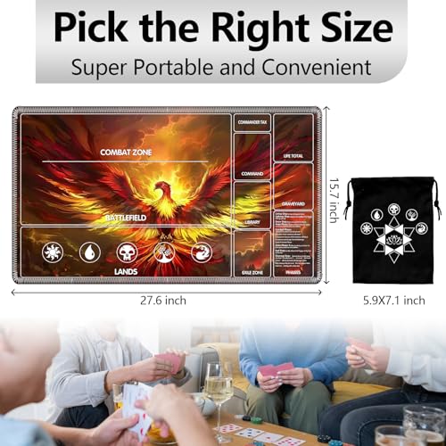 Image of for MTG Playmat with Card Storage Bag,Non-Slip Rubber Base & Smooth Surface 27.6x15.7in,Beginner-Friendly Magic Mat for Commander Deck,Phoenix Flame Bird
